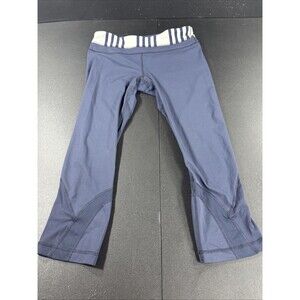 Lululemon Legging Womens Size 8 Blue Striped Up the Pace Cadet Capri Zip Pocket